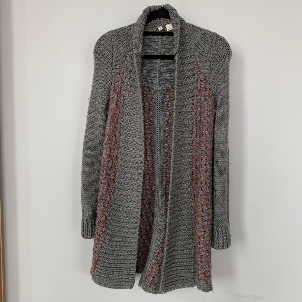 Moth Anthropologie Wool Blend Gray Long Cardigan Sweater Size‎ XS